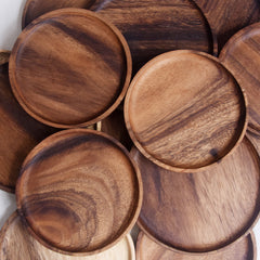 Japanese Walnut Round Oval Wooden Tray for Snacks