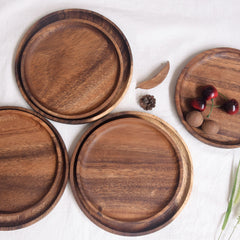 Japanese Walnut Round Oval Wooden Tray for Snacks