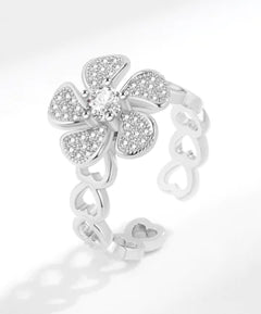 Rotatable Flower Ring with Micro Inlay for Women
