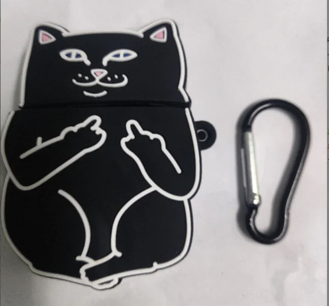 Middle Finger Cat Cartoon AirPods Case Cover