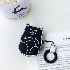 Middle Finger Cat Cartoon AirPods Case Cover