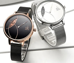 Shengke Stylish Waterproof Women's Watch with Mesh Band