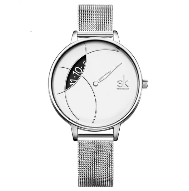Shengke Stylish Waterproof Women's Watch with Mesh Band