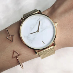 Marble Face Women's Creative Quartz Watch with Mesh Band