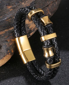 Genuine Leather Braided Bracelet for Men Multilayer