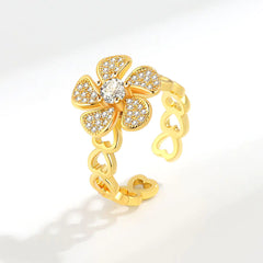 Rotatable Flower Ring with Micro Inlay for Women